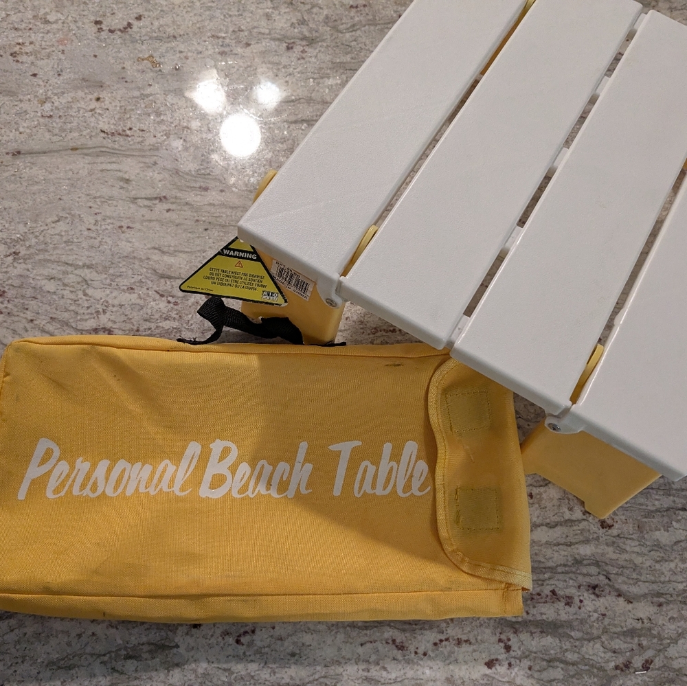 Rio Personal Foldable Table Beach Camping Picnic Carry Bag Yellow White Levels